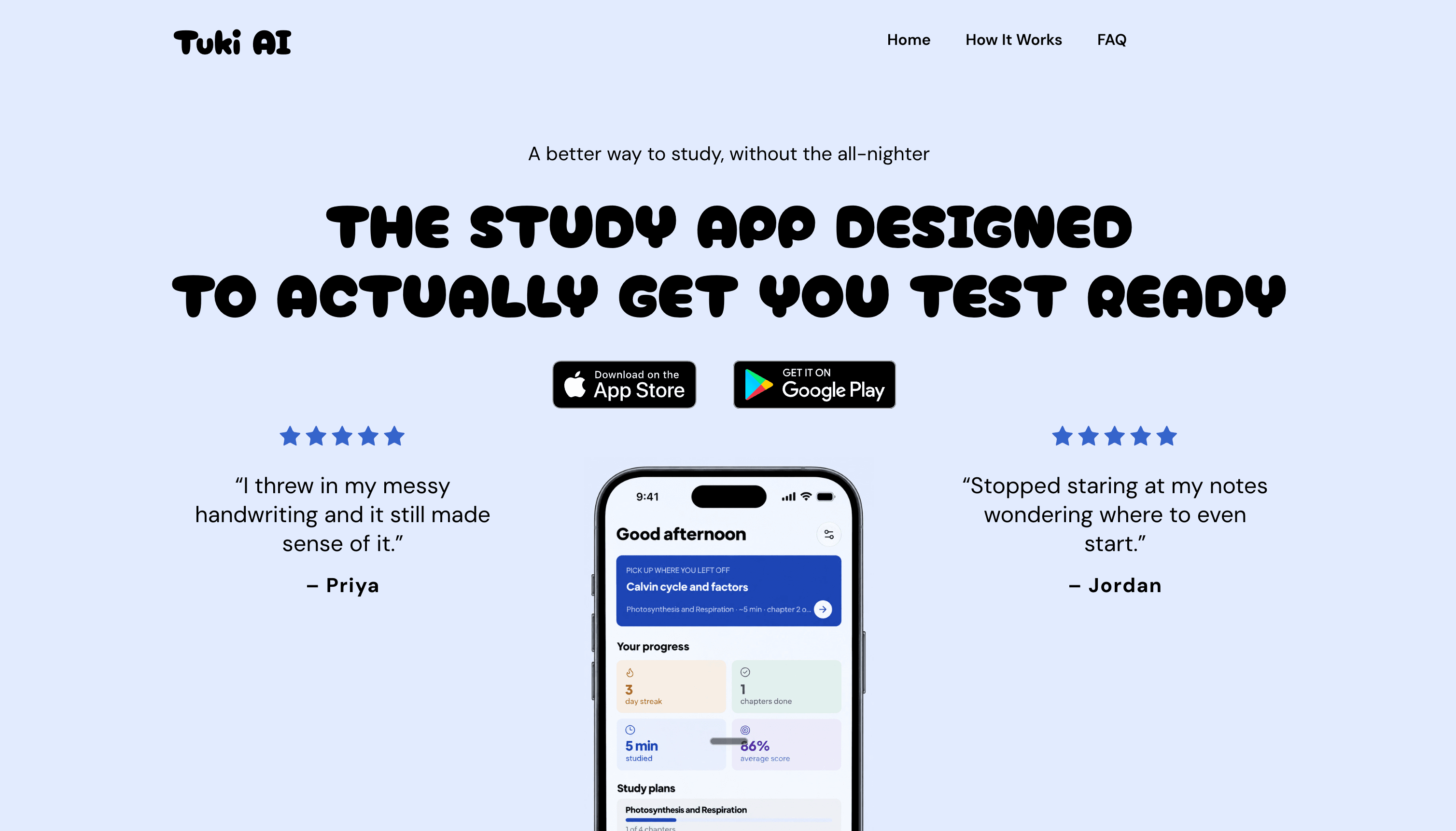 Tuki AI study app website homepage